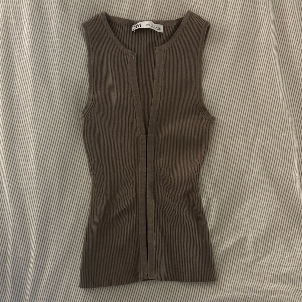 Zara Taupe Ribbed Tank Top